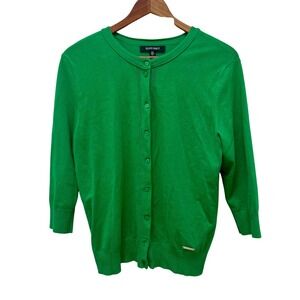 Ellen Tracy Women's Green Button Front Cardigan Sweater 3/4 Sleeve Large